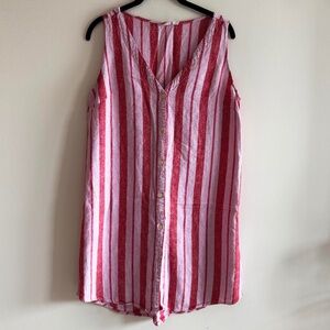 GAP Linen Blend Sleeveless Stripe Button Dress | Women’s M | Red Pink Vacation